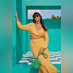 NWT RHODE Yellow & Green Floral Wrap Top + Maxi Skirt Set (Top S, Skirt M)